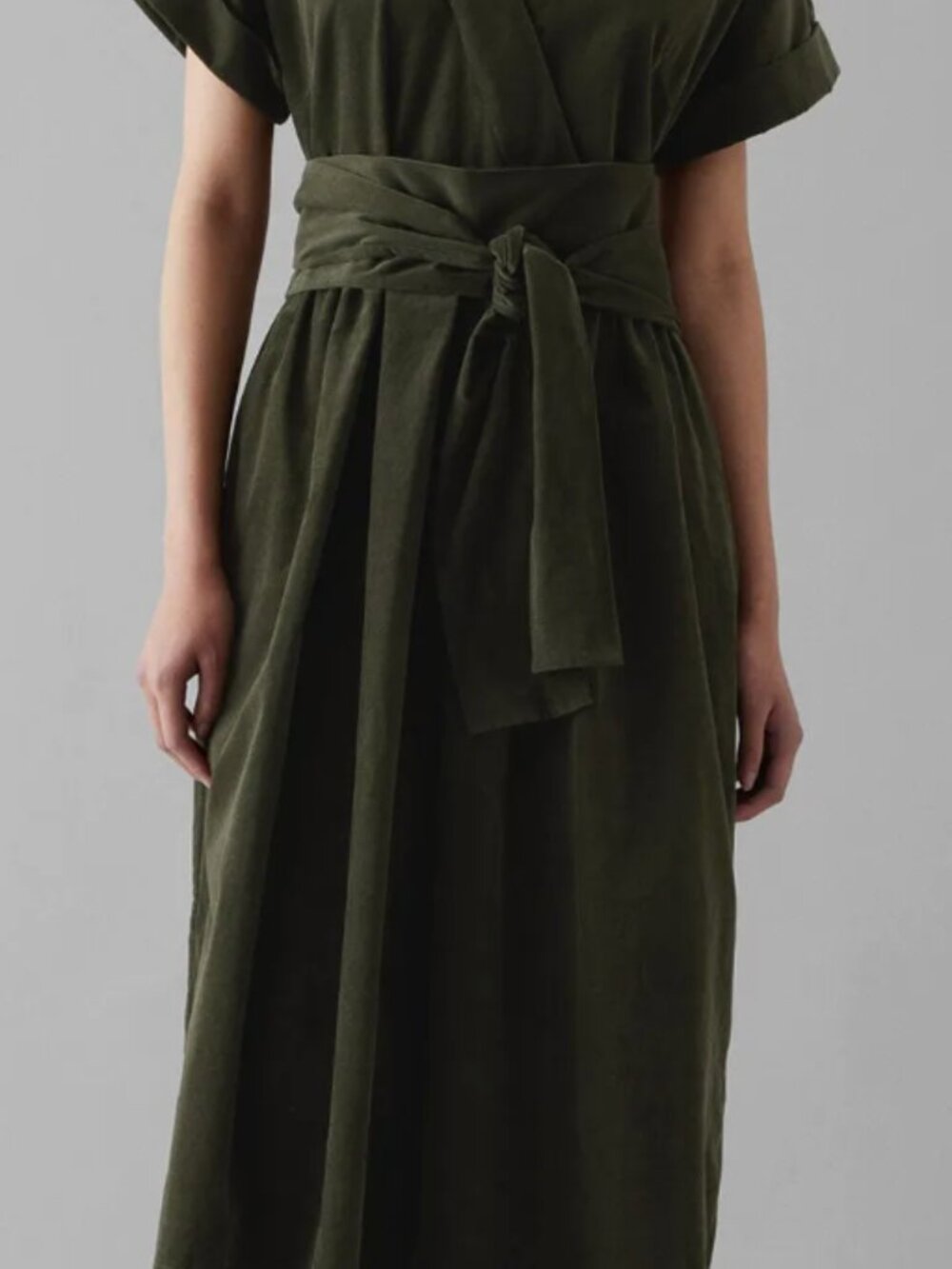 Needlecord Wrap Front Dress | Seaweed